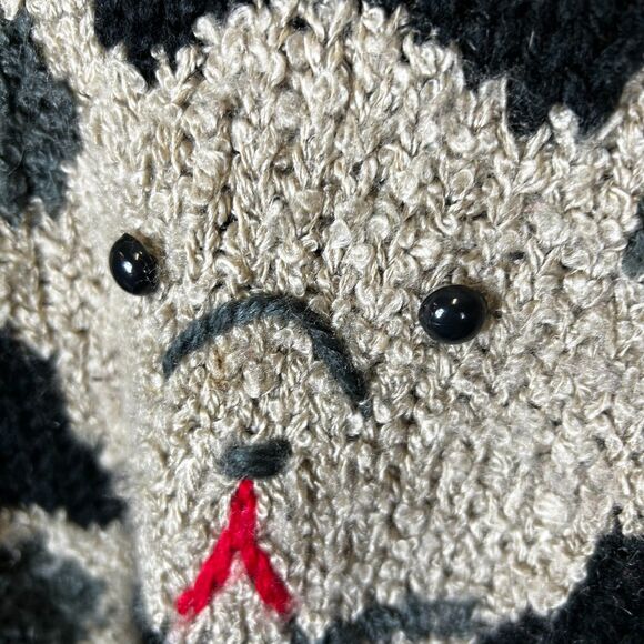 Vintage 90s Evian II Black Crewneck Sweater with Brown Fuzzy Teddy Bear Size M - Picture 8 of 11